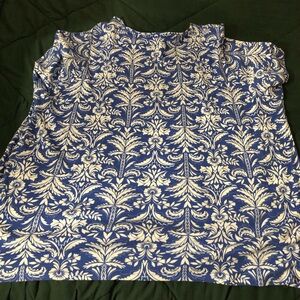 croft & barrow Blue and White Scroll-Print Tunic Top